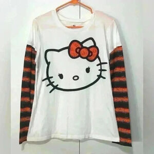 Hello Kitty Women Halloween Bats White Long Sleeve Shirt Size XXL- RUNS SMALLER